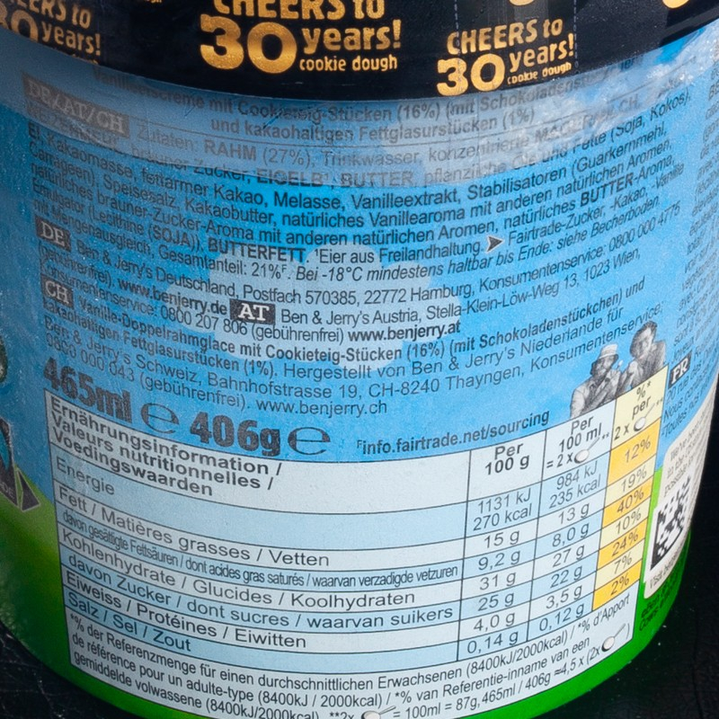 Glace cookie dough 465ml Ben & Jerry's  Crème glacée