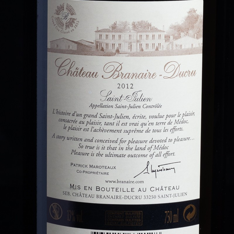 NPT - Vin rouge Saint-Julien 2012 Château Branaire Ducru 75cl  A NE PAS TOUCHER