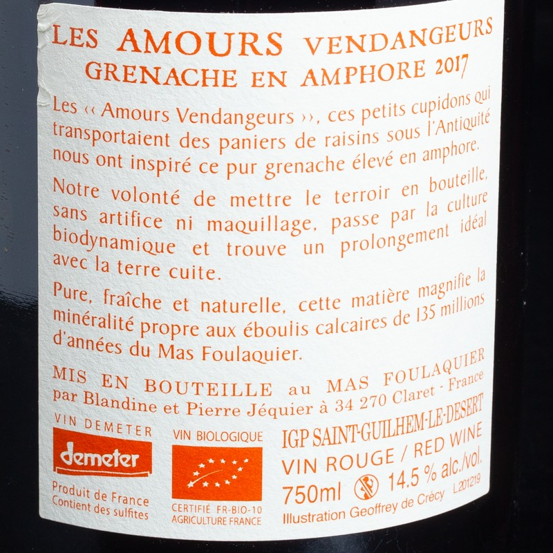 Les amours Vendangeurs Grenache75cl Domaine Foulaquier  Languedoc Roussillon