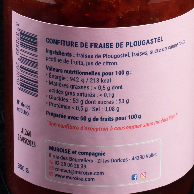 Confiture fraise de Plougastel 350g Muroise  Confitures