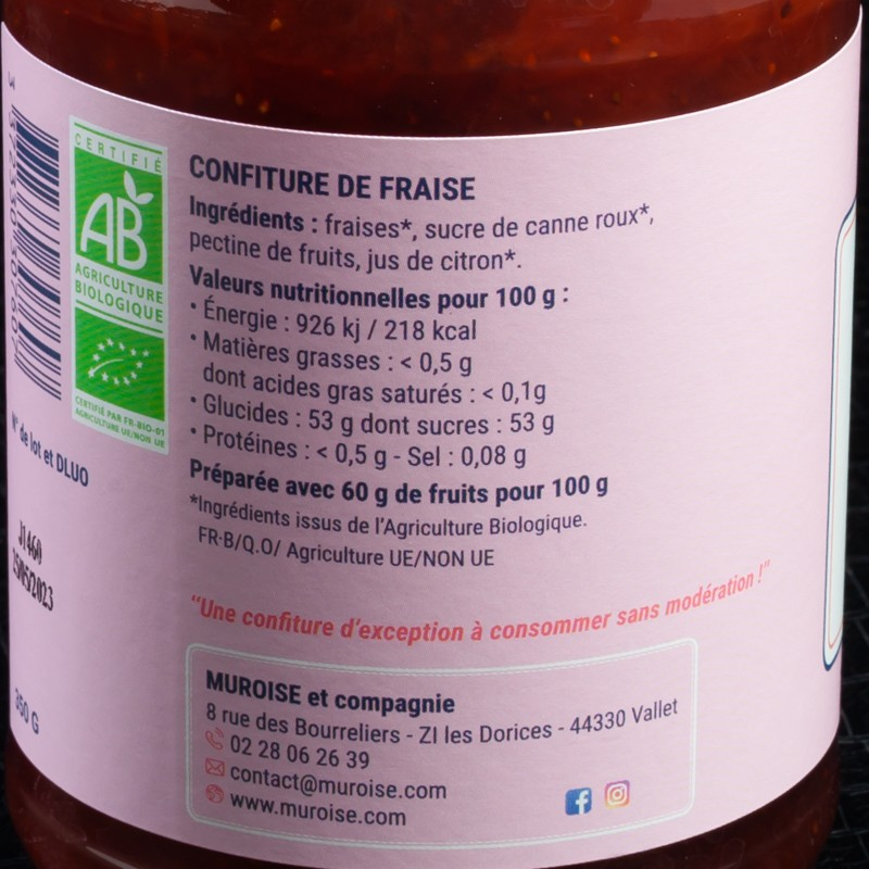 Confiture fraise bio 350g Muroise  Confitures