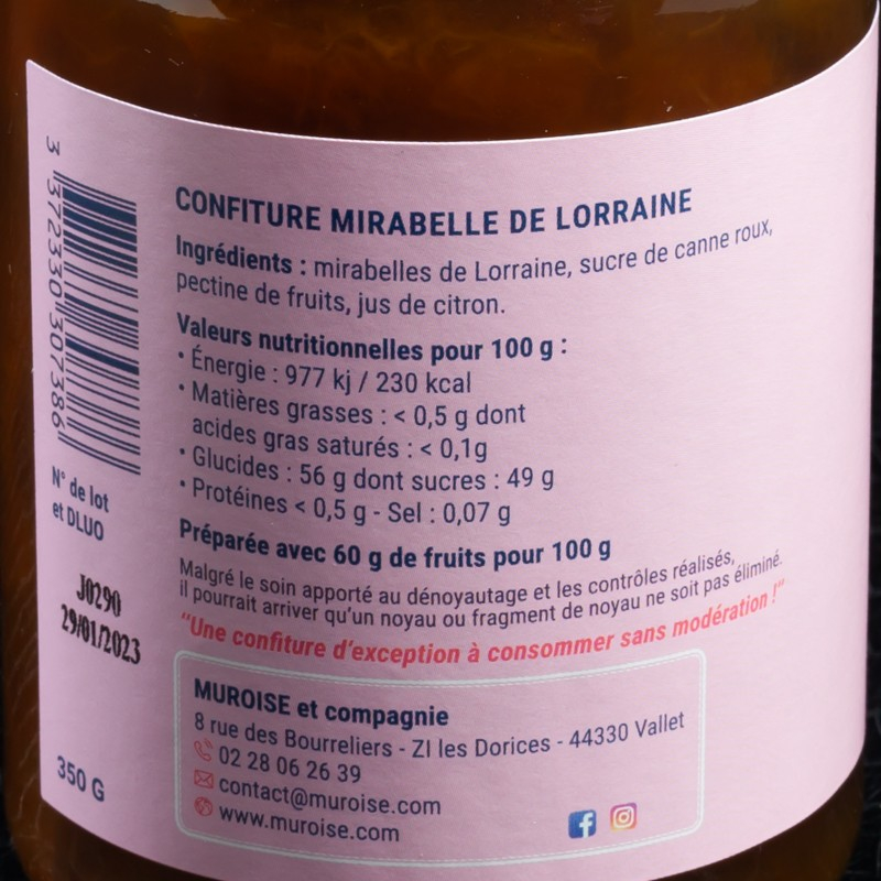 Confiture mirabelle de Lorraine 350g Muroise  Confitures