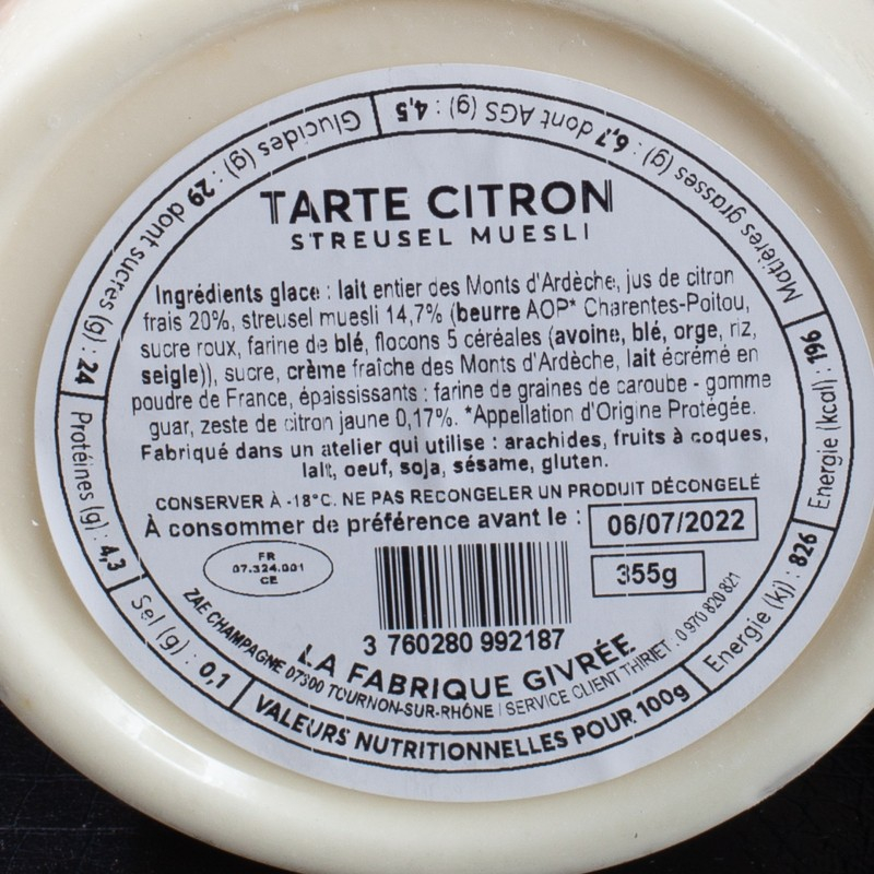 Glace citron jaune vanille 500ml La Fabrique Givrée  Crème glacée