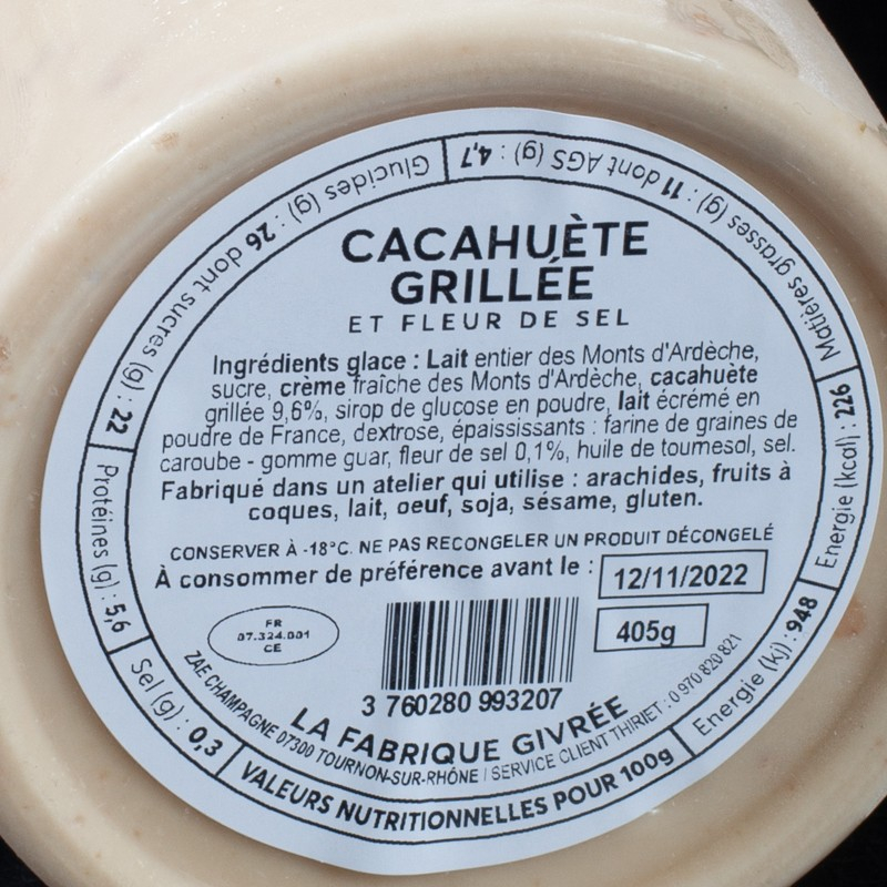 Glace cacahuètes grillées 500ml La Fabrique Givrée  Crème glacée