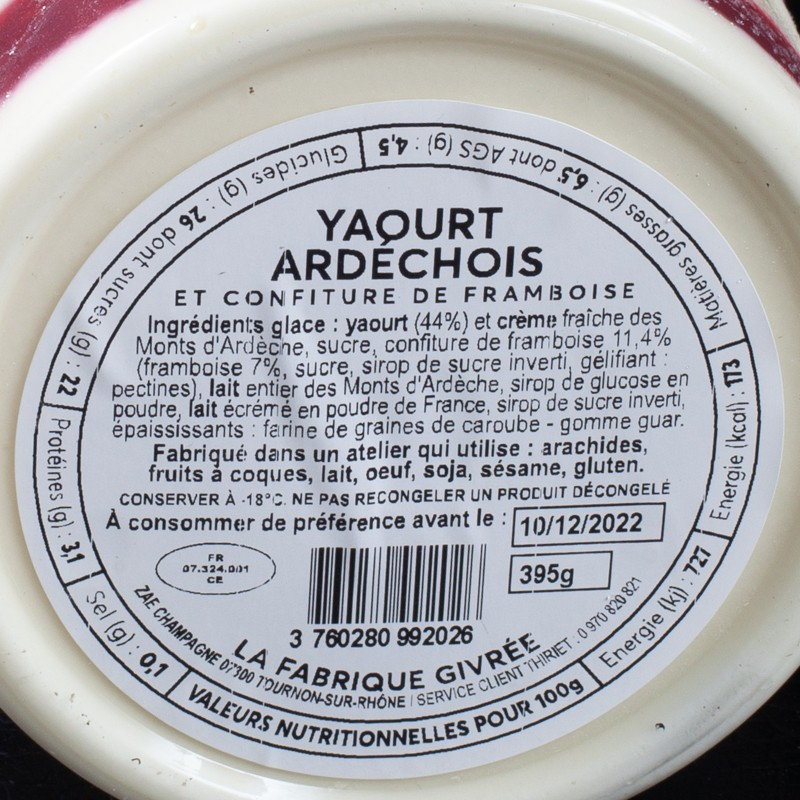 Glace yaourt ardéchois 500ml La Fabrique Givrée  Crème glacée