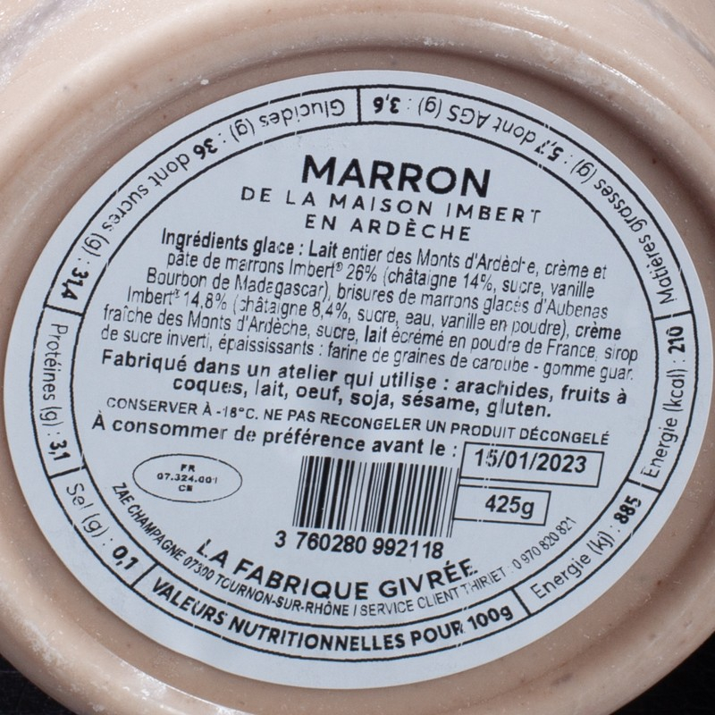 Glace marron AOP Ardèche 500ml La Fabrique Givrée  Crème glacée