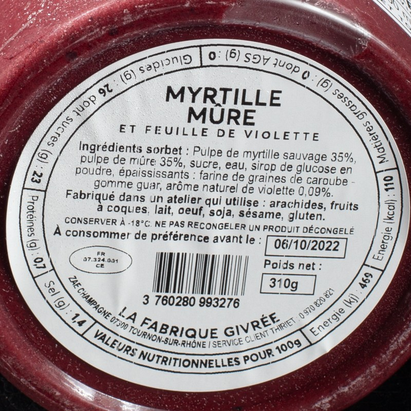 Glace myrtilles mure feuilles de violettes 500ml La Fabrique Givrée  Crème glacée