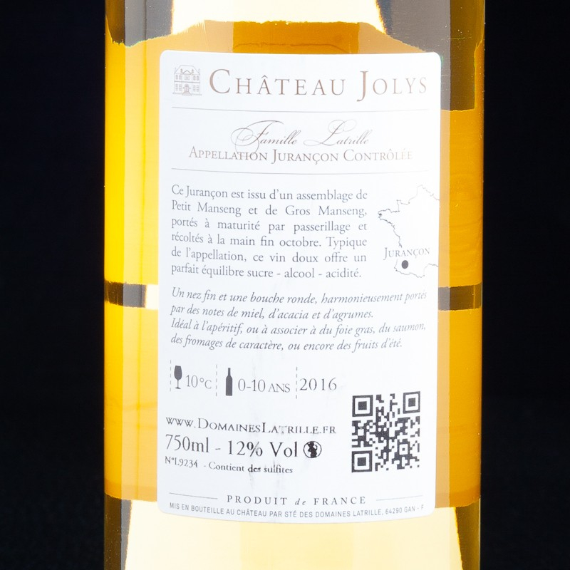 Vin blanc Jurançon Moelleux Château Jolys 2017 Domaine Latrille 75cl  Vins blancs