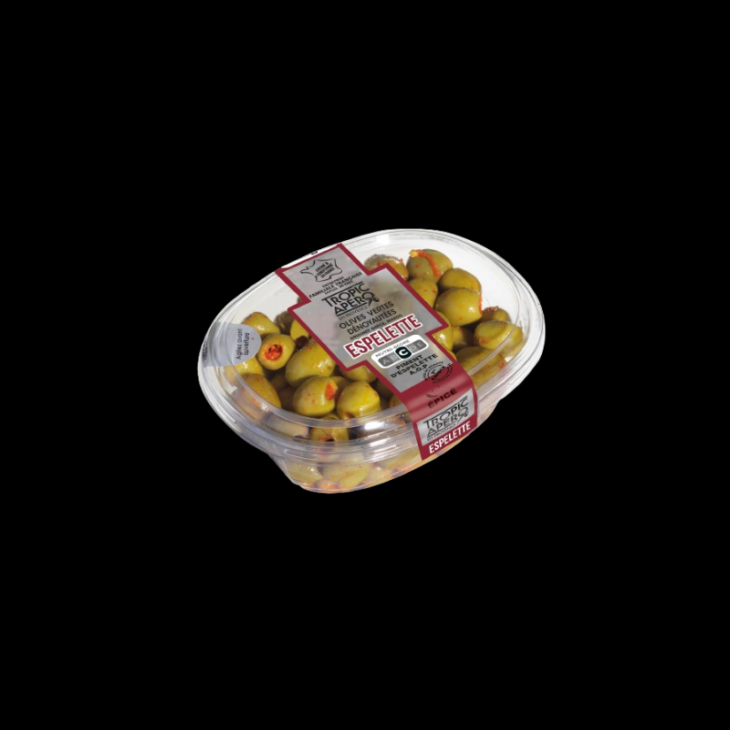 Olives vertes dénoyautées Maroc piment d’Espelette 200g Tropic Apéro  Olives