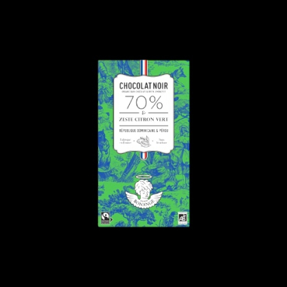 Chocolat noir 70% citron vert bio 80g Maison Bonange  Tablettes de chocolat