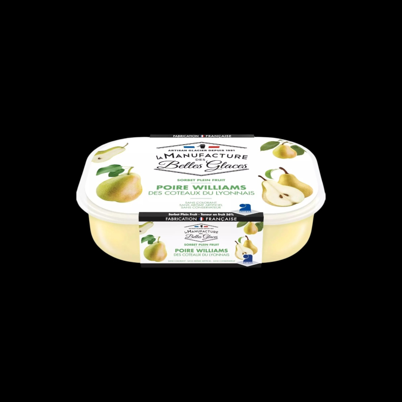 Sorbet plein de fruit poire williams 750ml La Manufacture des Belles Glaces  Sorbet
