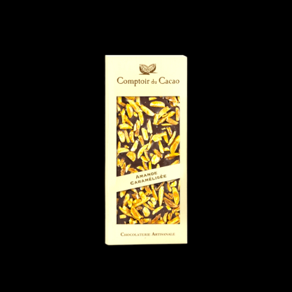 Tablette amande caramélisée noir 90g Comptoir du Cacao  Tablettes de chocolat