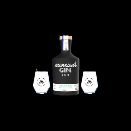 Coffret monsieur gin + 2 verres Madame Monsieur  Gins classiques