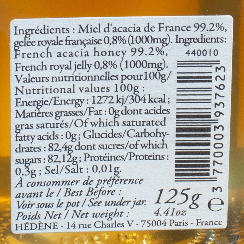 NPT- Miel d'acacia et gelée royale de France Hédène 125g  NPT